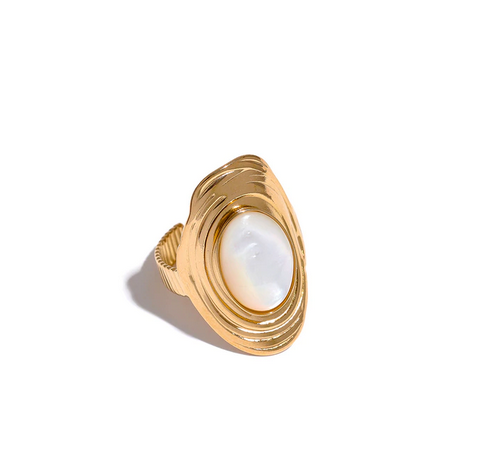 Bague Acier/Nacre blanche « ANNA » 26€